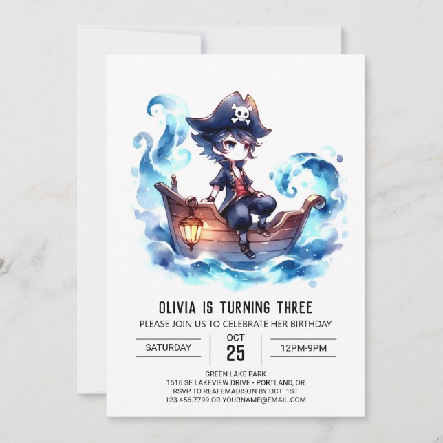 Pastel Enchanted Pirate Birthday Invitation (Front)