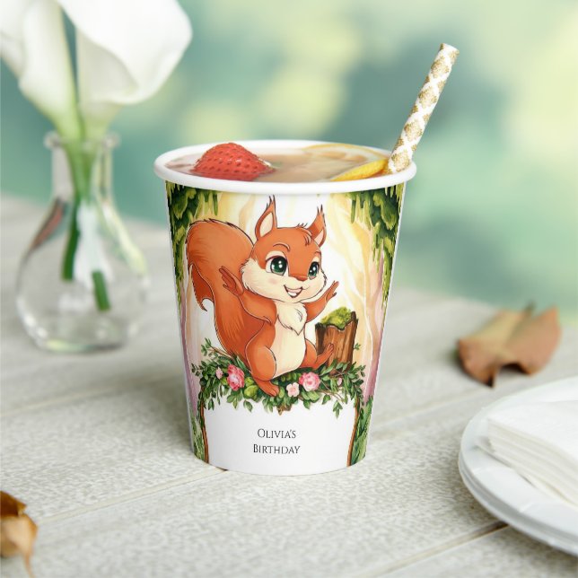 Pastel Enchanted Squirrel Birthday Paper Cups (Insitu)