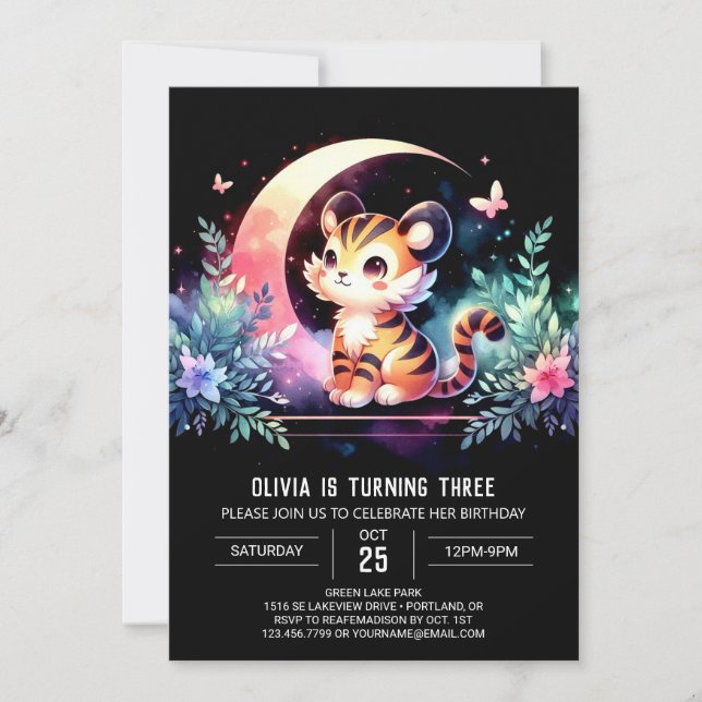 Pastel Enchanted Tiger Birthday Invitation (Front)