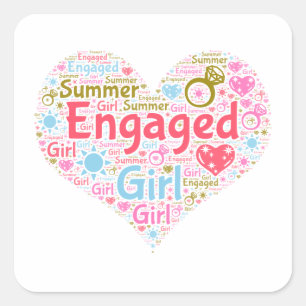 Pastel Engaged Summer Girl Heart Square Sticker