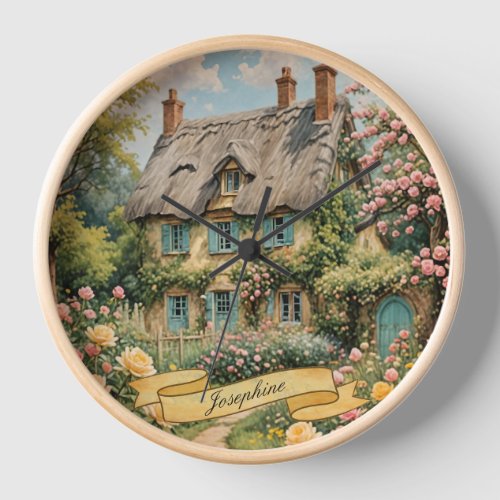 Pastel English Cottage in the Countryside Clock