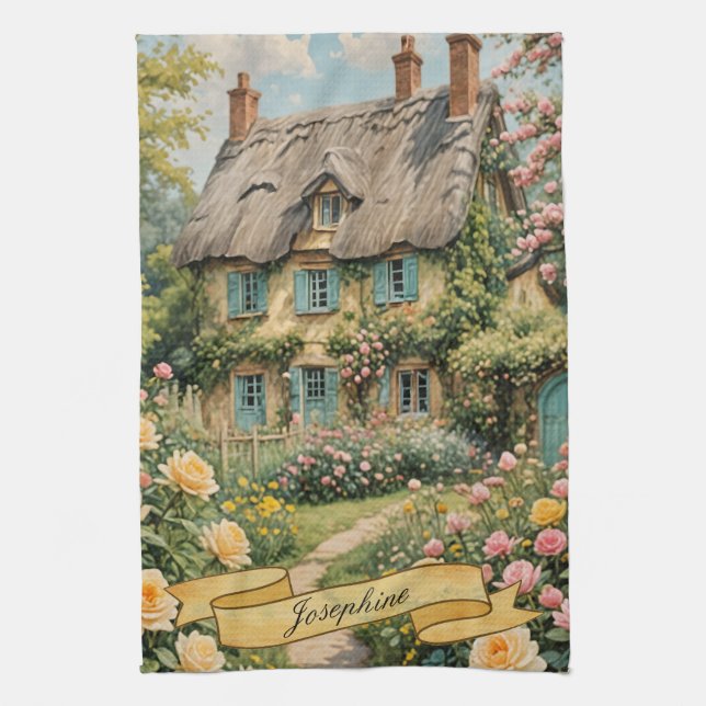Pastel English Cottage in the Countryside Kitchen Towel (Vertical)