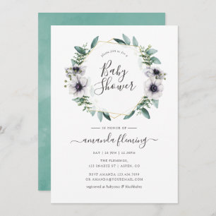 Pastel Eucalyptus Anemone Geometric Baby Shower Invitation