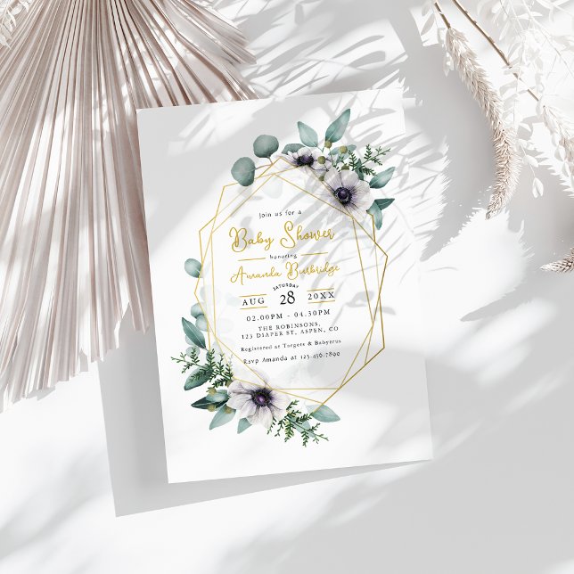 Pastel Eucalyptus Anemone Geometric Baby Shower Invitation (Pastel Eucalyptus Anemone Geometric Baby Shower Invitation)