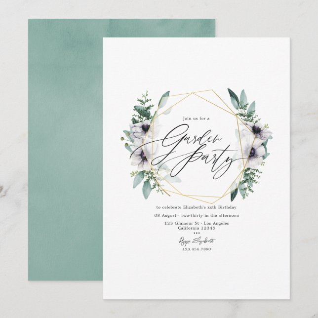 Pastel Eucalyptus Anemone Geometric Garden Party Invitation (Front/Back)