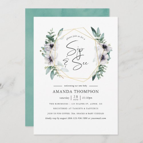 Pastel Eucalyptus Anemone Geometric Sip and See Invitation