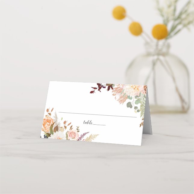 Pastel Eucalyptus Botanical Script Wedding Table Place Card (Front)