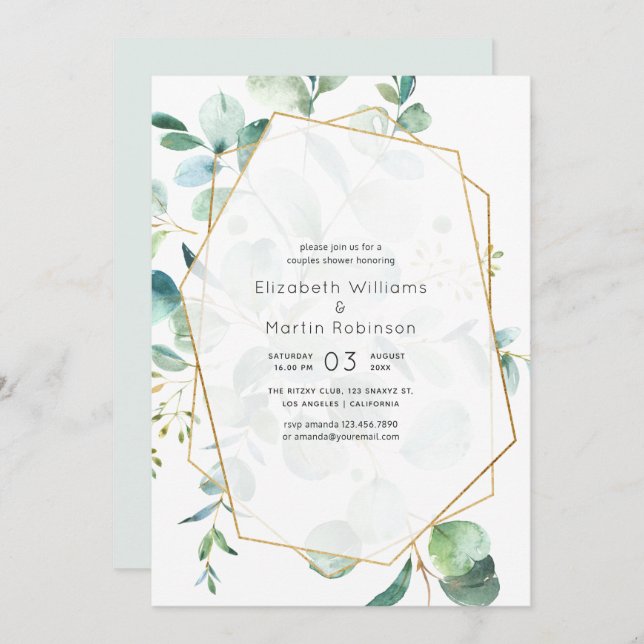 Pastel Eucalyptus Geometric Wedding Couples Shower Invitation (Front/Back)