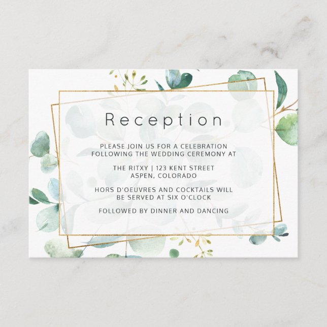 Pastel Eucalyptus Geometric Wedding Reception Enclosure Card (Front)