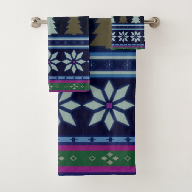 Pastel Fair isle Christmas 2 Bath Towel Set (Insitu)