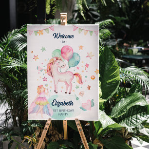 Pastel Fairy Balloon Unicorn Girl Birthday Welcome Foam Board