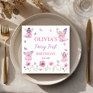 Pastel Fairy Floral Garden Butterfly Birthday Napkins