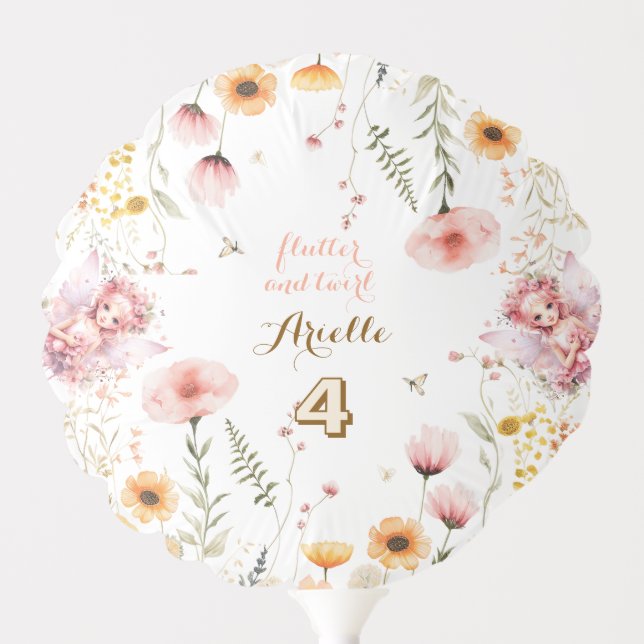 Pastel Fairy floral garden tea party birthday Balloon (Front)