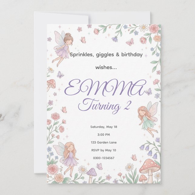 Pastel Fairy Garden Birthday Invitation | Editable (Front)