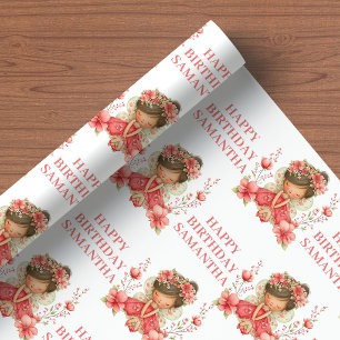Pastel Fairy Girl Blush Floral Birthday Wrapping Paper