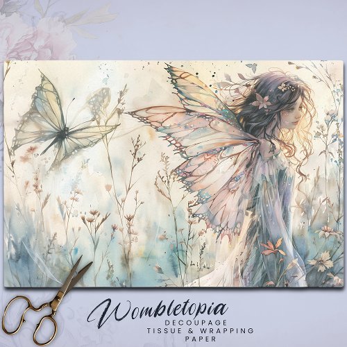 Pastel Fairy Meadow Butterfly  Floral Decoupage Tissue Paper