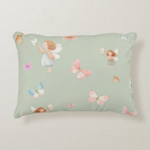 Pastel Fairy Pattern Cute Butterfly Nursery Design Accent Pillow