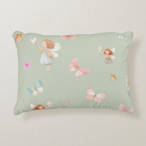 Pastel Fairy Pattern Cute Butterfly Nursery Design Accent Pillow