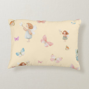 Pastel Fairy Pattern Cute Butterfly Nursery Design Accent Pillow