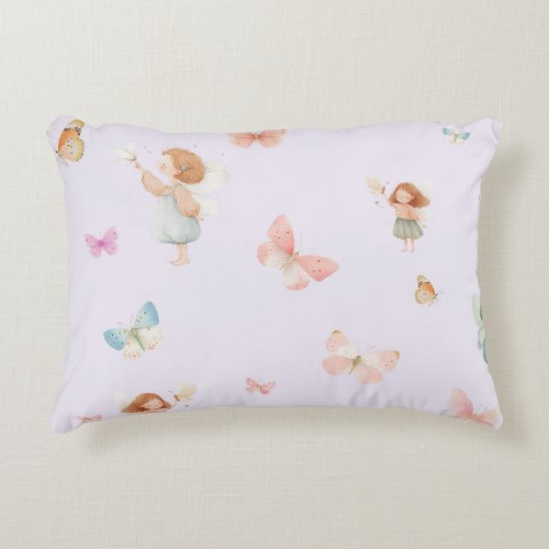 Pastel Fairy Pattern Cute Butterfly Nursery Design Accent Pillow