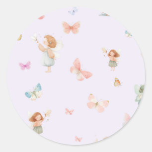 Pastel Fairy Pattern Cute Butterfly Nursery Design Classic Round Sticker