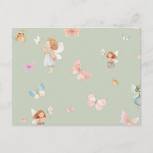Pastel Fairy Pattern Cute Butterfly Nursery Design Holiday Postcard