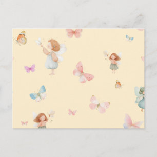 Pastel Fairy Pattern Cute Butterfly Nursery Design Holiday Postcard
