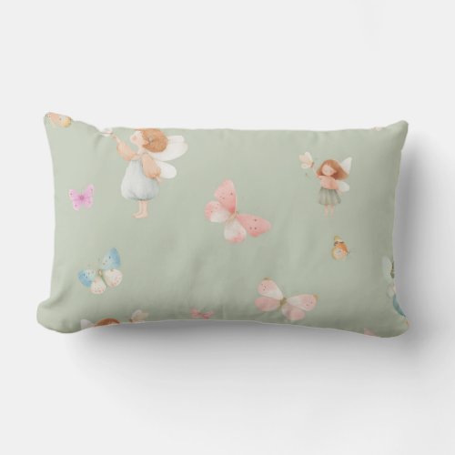 Pastel Fairy Pattern Cute Butterfly Nursery Design Lumbar Pillow