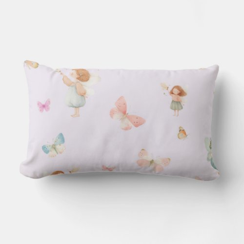 Pastel Fairy Pattern Cute Butterfly Nursery Design Lumbar Pillow