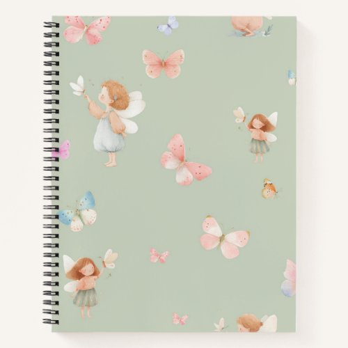 Pastel Fairy Pattern Cute Butterfly Nursery Design Notebook