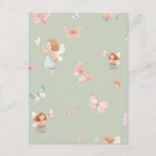 Pastel Fairy Pattern Cute Butterfly Nursery Design Postcard