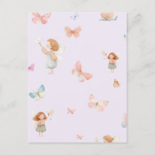 Pastel Fairy Pattern Cute Butterfly Nursery Design Postcard