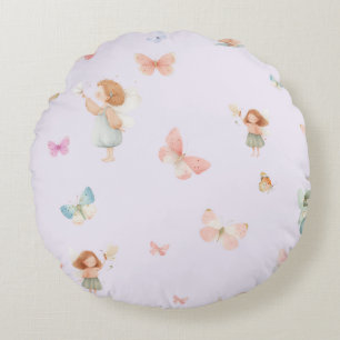 Pastel Fairy Pattern Cute Butterfly Nursery Design Round Pillow
