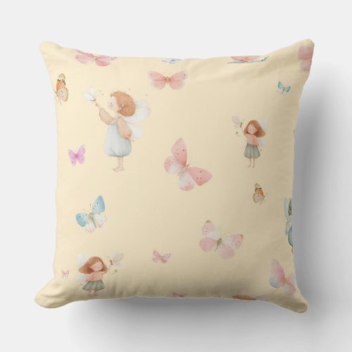 Pastel Fairy Pattern Cute Butterfly Nursery Design Throw Pillow
