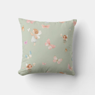 Pastel Fairy Pattern Cute Butterfly Nursery Design Throw Pillow