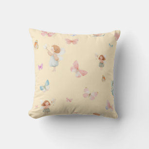 Pastel Fairy Pattern Cute Butterfly Nursery Design Throw Pillow