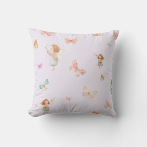 Pastel Fairy Pattern Cute Butterfly Nursery Design Throw Pillow