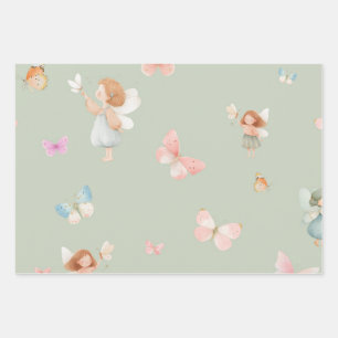 Pastel Fairy Pattern Cute Butterfly Nursery Design Wrapping Paper Sheets