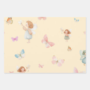 Pastel Fairy Pattern Cute Butterfly Nursery Design Wrapping Paper Sheets
