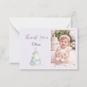 Pastel Fairytale First Birthday Photo Thank You Note Card