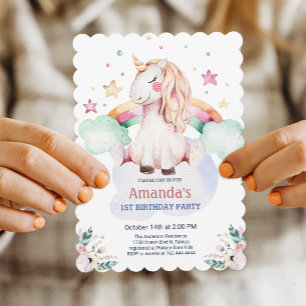 Pastel Fairytale Unicorn Girl Birthday Invitation