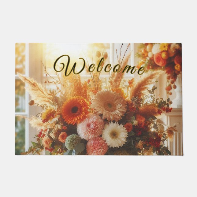 Pastel Fall Flowers Welcome Mat (Front)