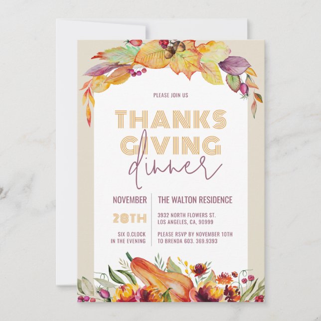 Pastel Fall Harvest & Floral Foliage Thanksgiving Holiday Card (Front)