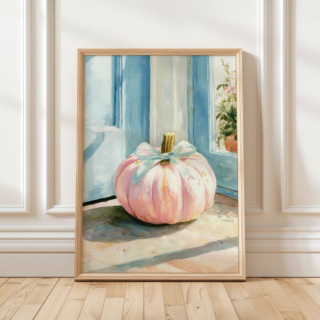 Pastel Fall Pink Pumpkin with Bow Poster (Creator Uploaded)