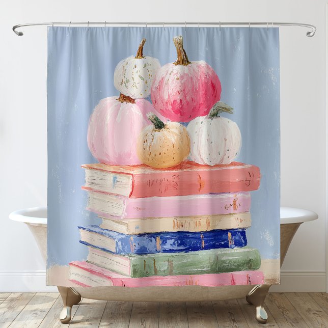 Pastel Fall Pumpkins on Books Shower Curtain (Creator Uploaded)