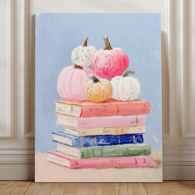 Pastel Fall Pumpkins on Books Wall Art Acrylic Photo Tile (Creator Uploaded)