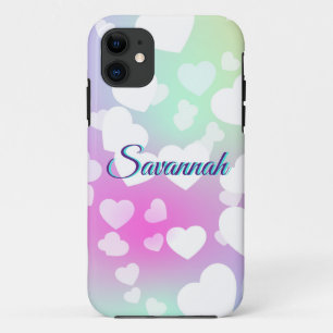 Pastel Falling Hearts Personalized    iPhone 11 Case