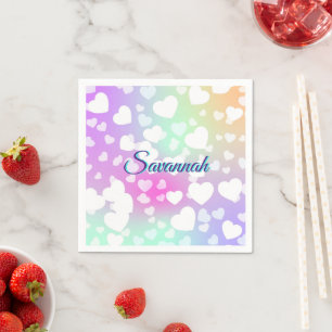 Pastel Falling Hearts Personalized Napkins