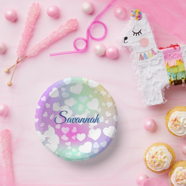 Pastel Falling Hearts Personalized      Paper Bowls (Party)