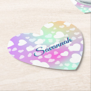 Pastel Falling Hearts Personalized Paper Coaster